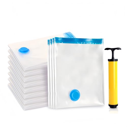 10-Pack Vacuum Storage Bags with Hand Pump for Clothes & Bedding