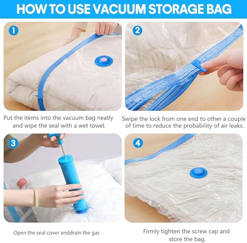 10-Pack Vacuum Storage Bags with Hand Pump for Clothes & Bedding