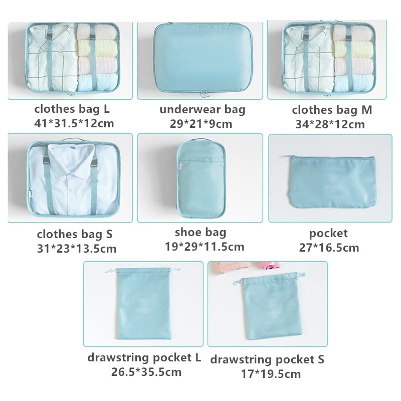 8-Piece Travel Packing Cubes Set with Shoe & Toiletry Bags