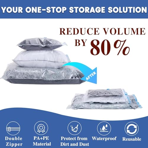 10-Pack Vacuum Storage Bags with Hand Pump for Clothes & Bedding