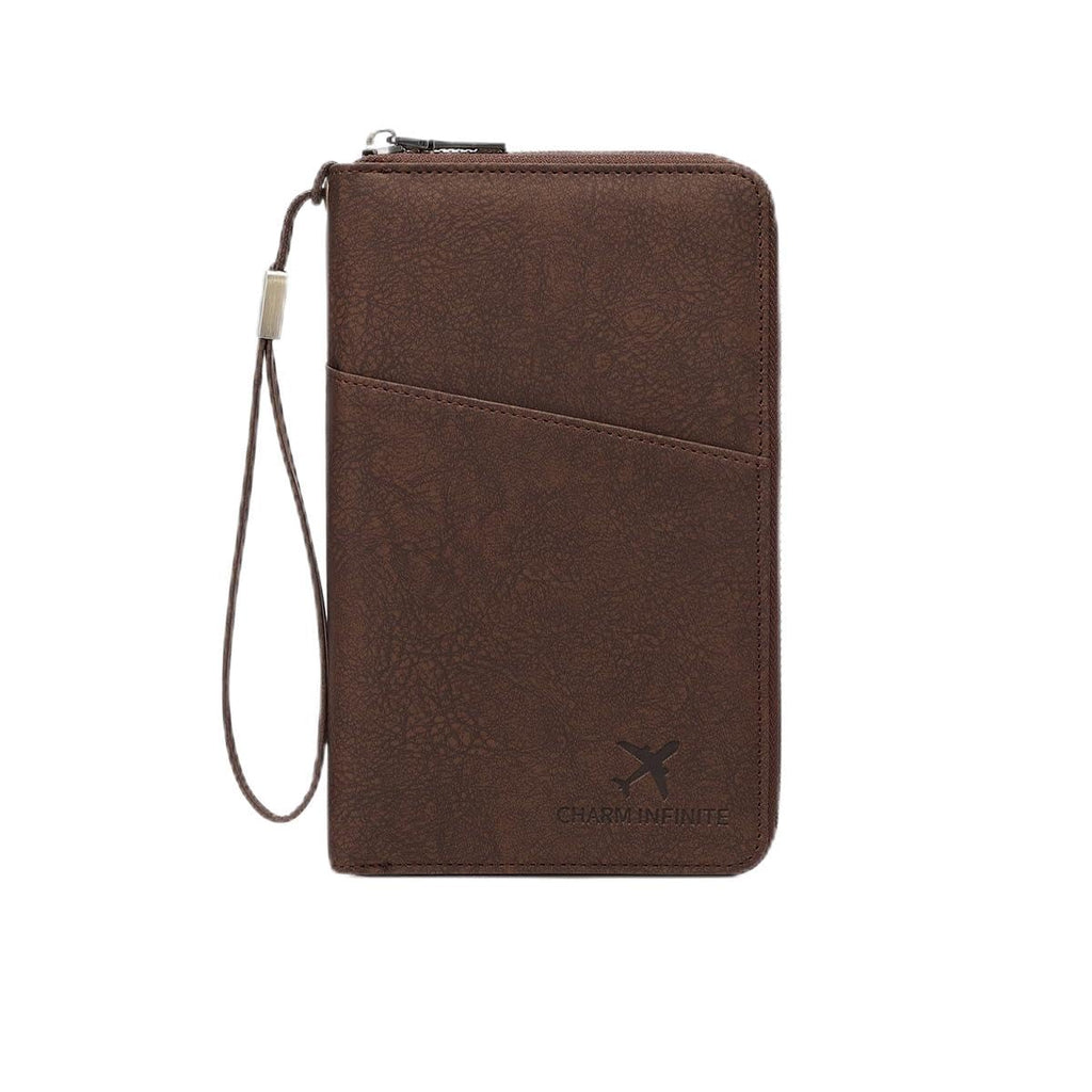 Genuine Leather RFID Passport Wallet with Zipper Travel Organizer