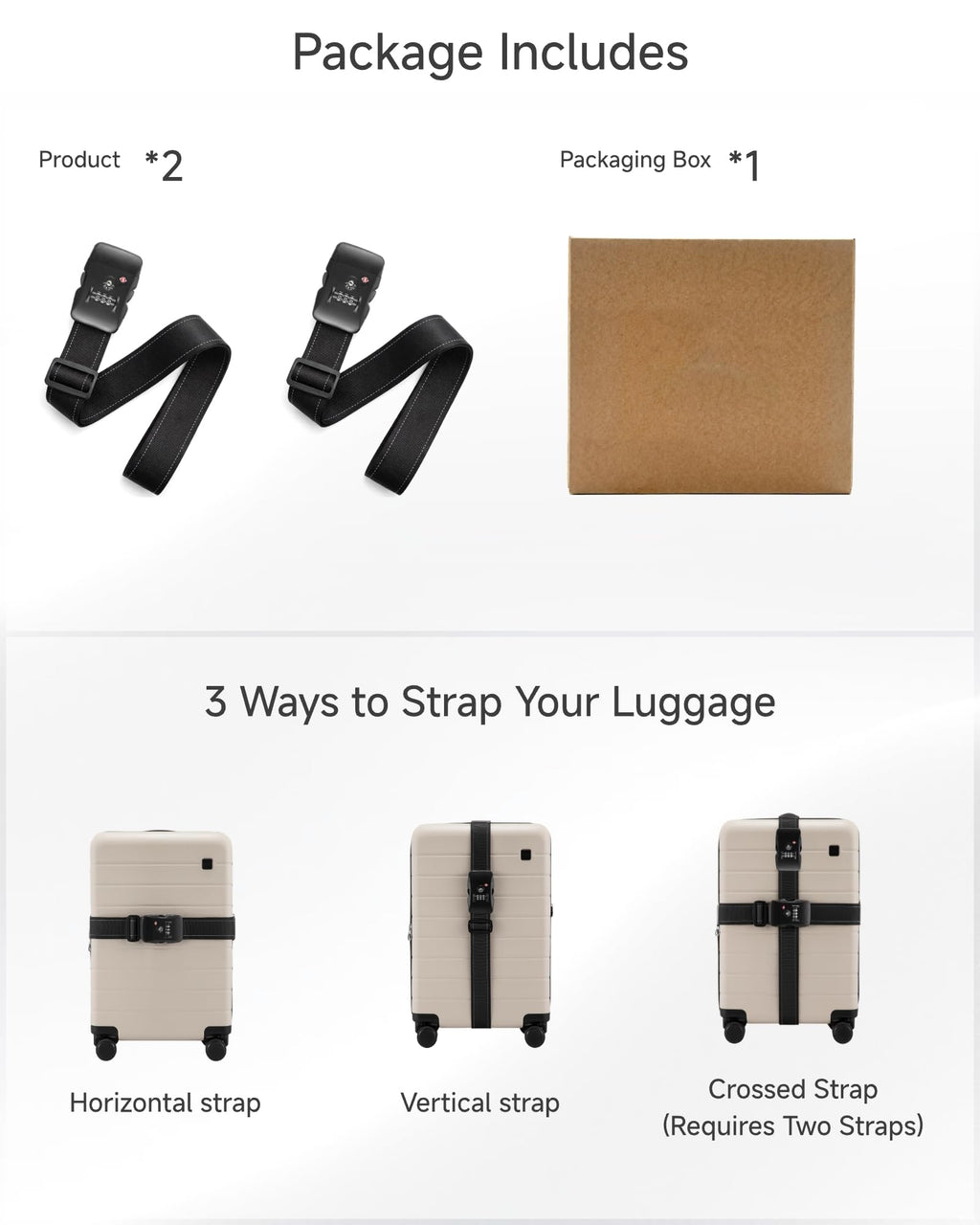 LUGGEX Luggage Straps TSA Approved, Adjustable Straps for Suitcases