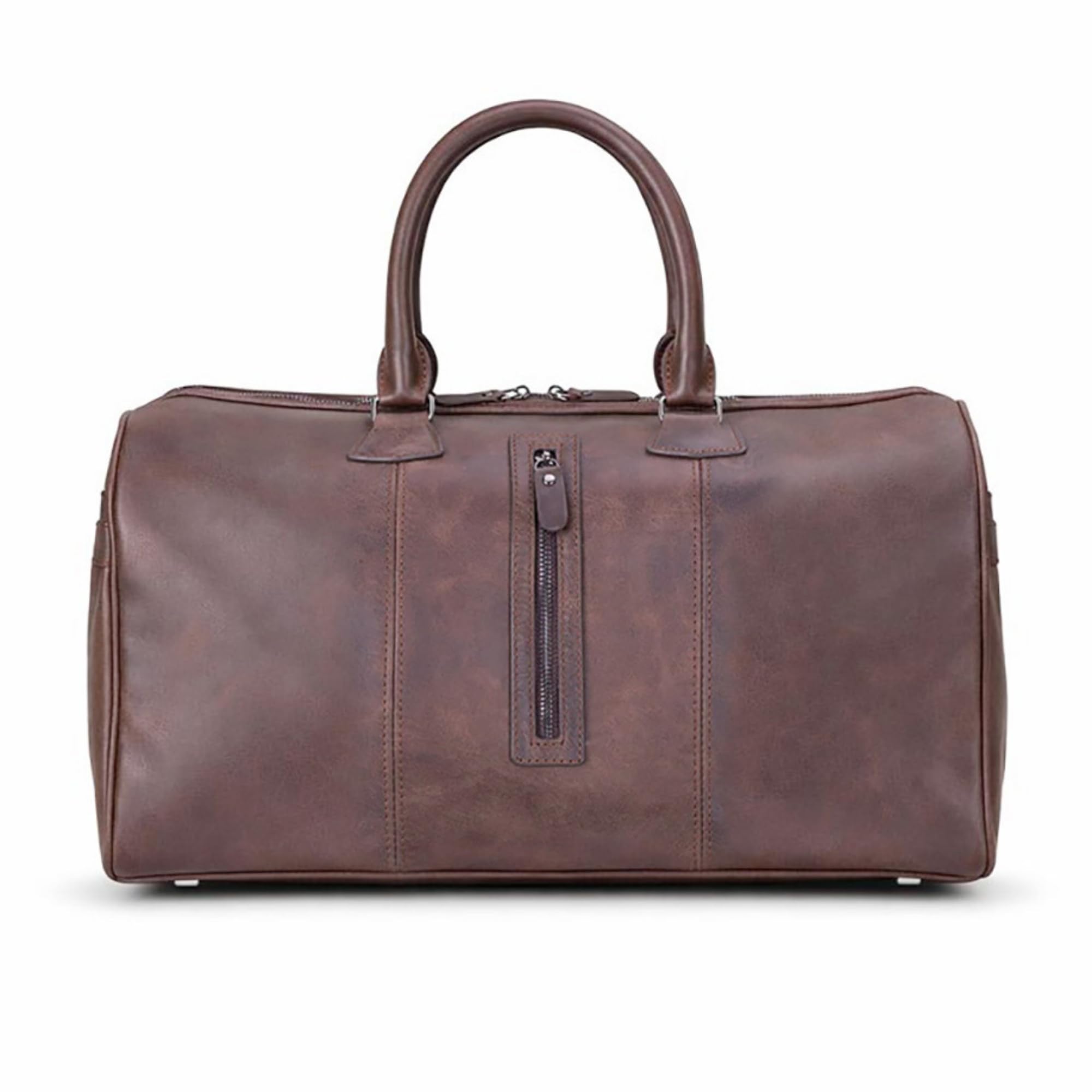 Full-Grain Leather Weekender Duffel Bag with Shoulder Strap