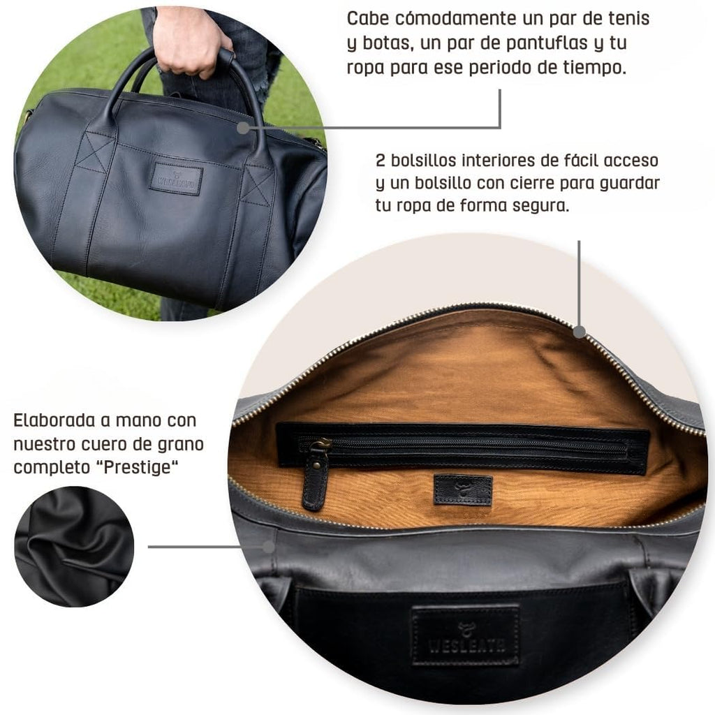 Full-Grain Leather Travel Duffel Bag for Weekend & Gym
