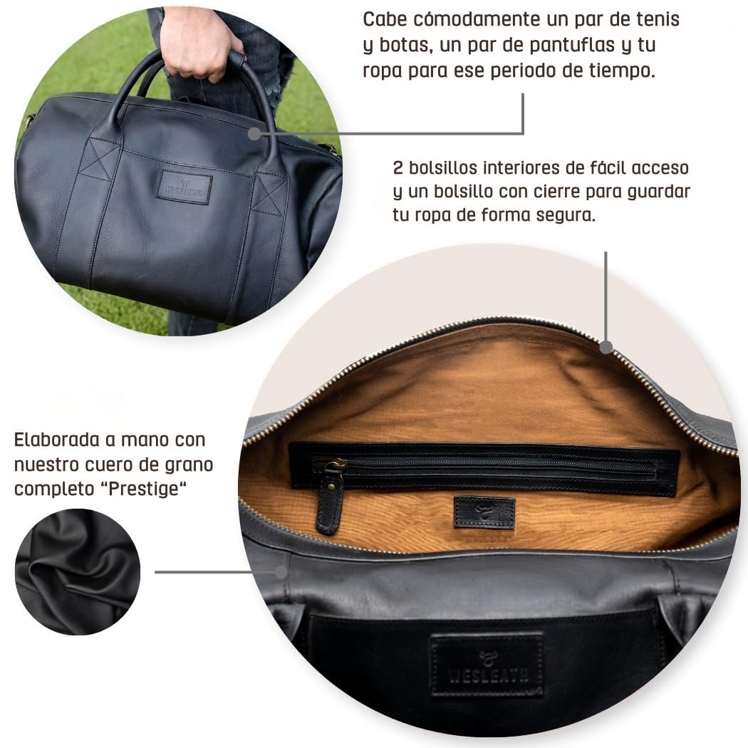 Full-Grain Leather Travel Duffel Bag for Weekend & Gym