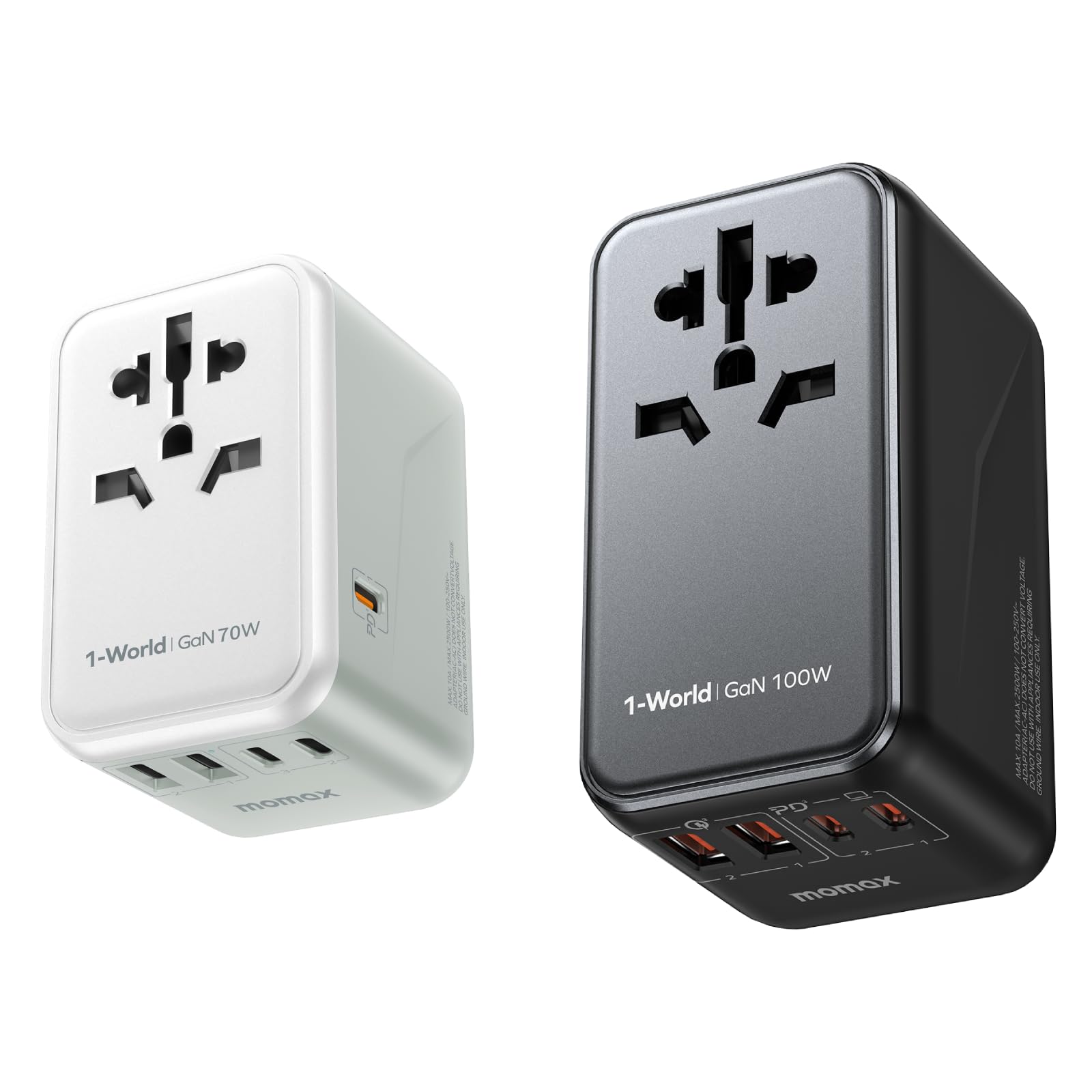 MOMAX Universal Travel Adapter, PD GaN 70W + 100W (Type C/A/G/I)