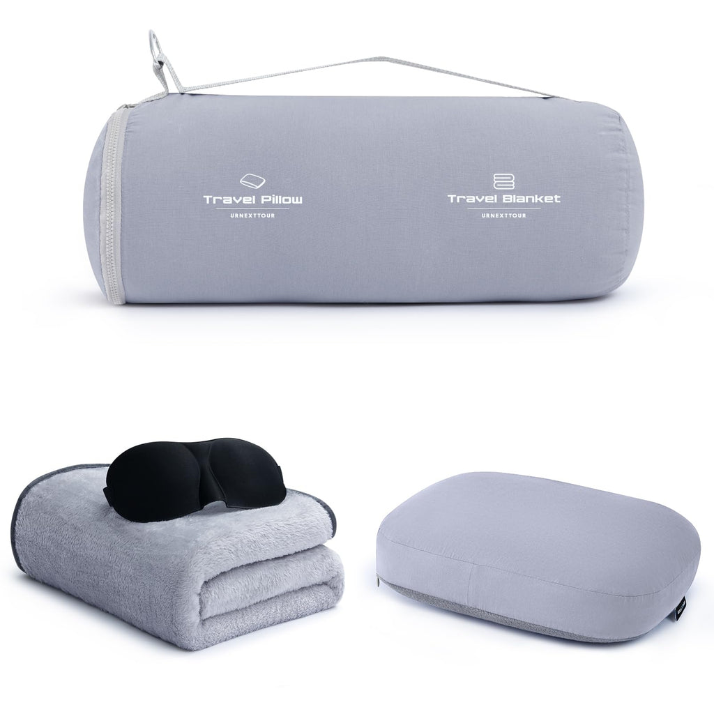 4-in-1 Travel Pillow & Blanket Set with Memory Foam Neck Support