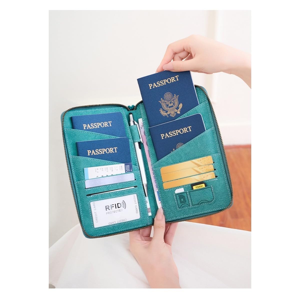 Genuine Leather RFID Passport Wallet with Zipper Travel Organizer