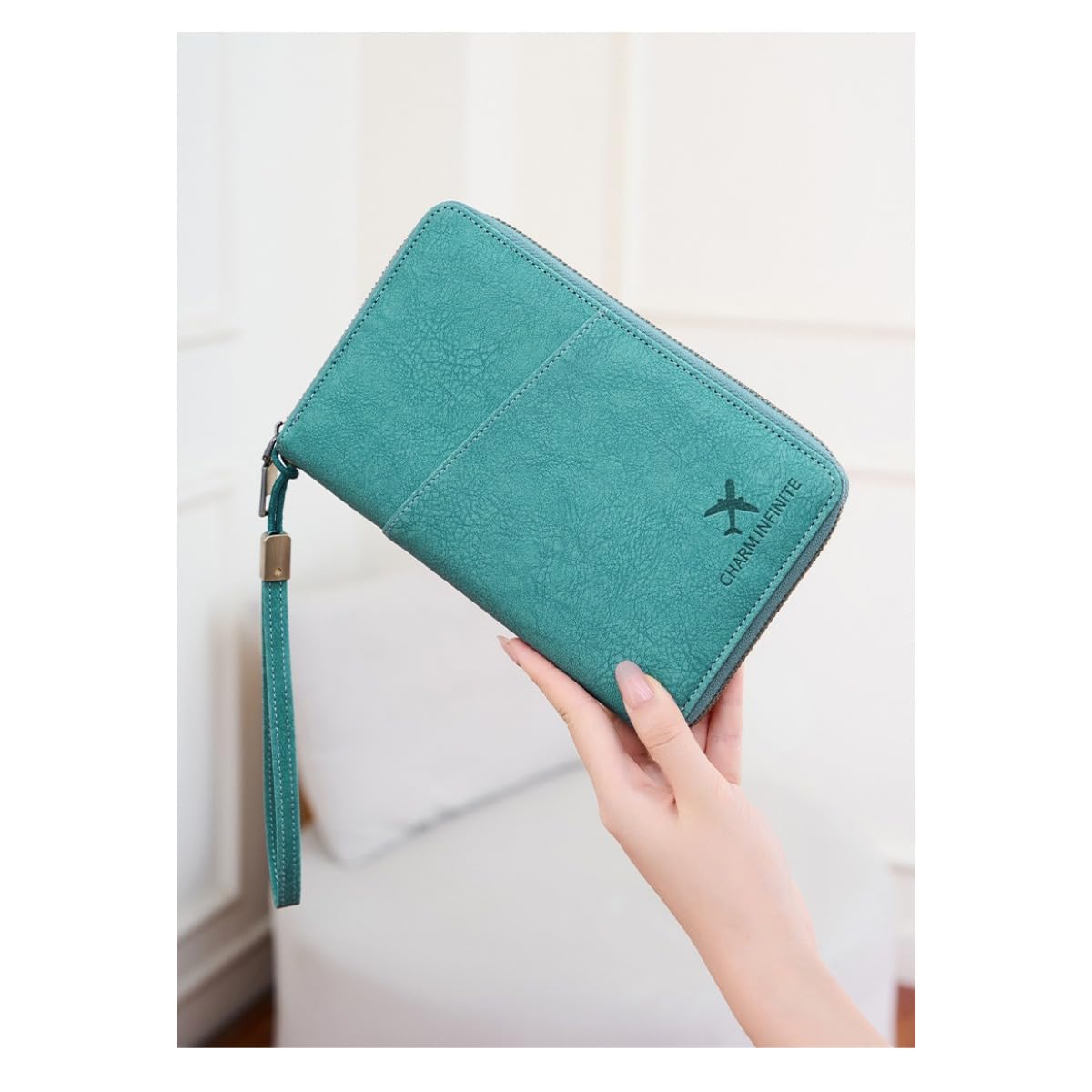 Genuine Leather RFID Passport Wallet with Zipper Travel Organizer