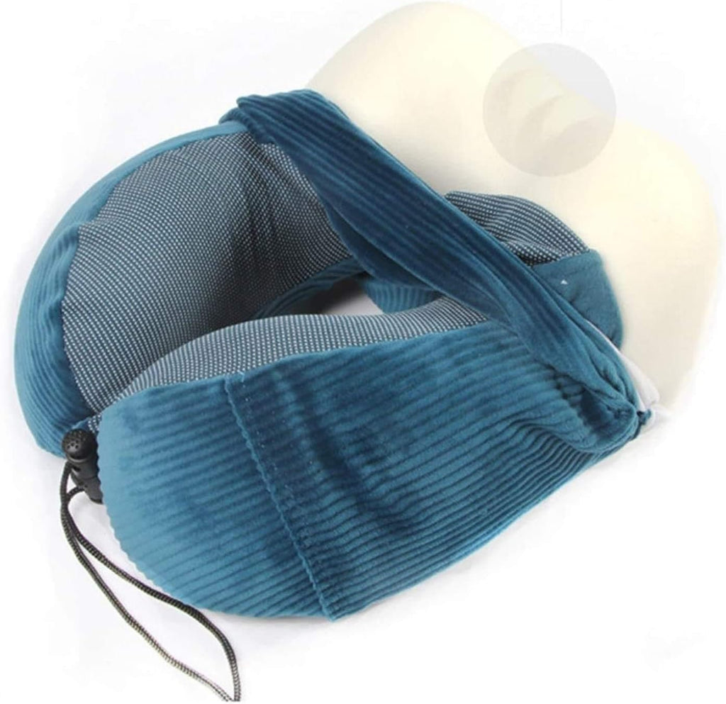 Inflatable Travel Neck Pillow with Fleece Cover & Eye Mask