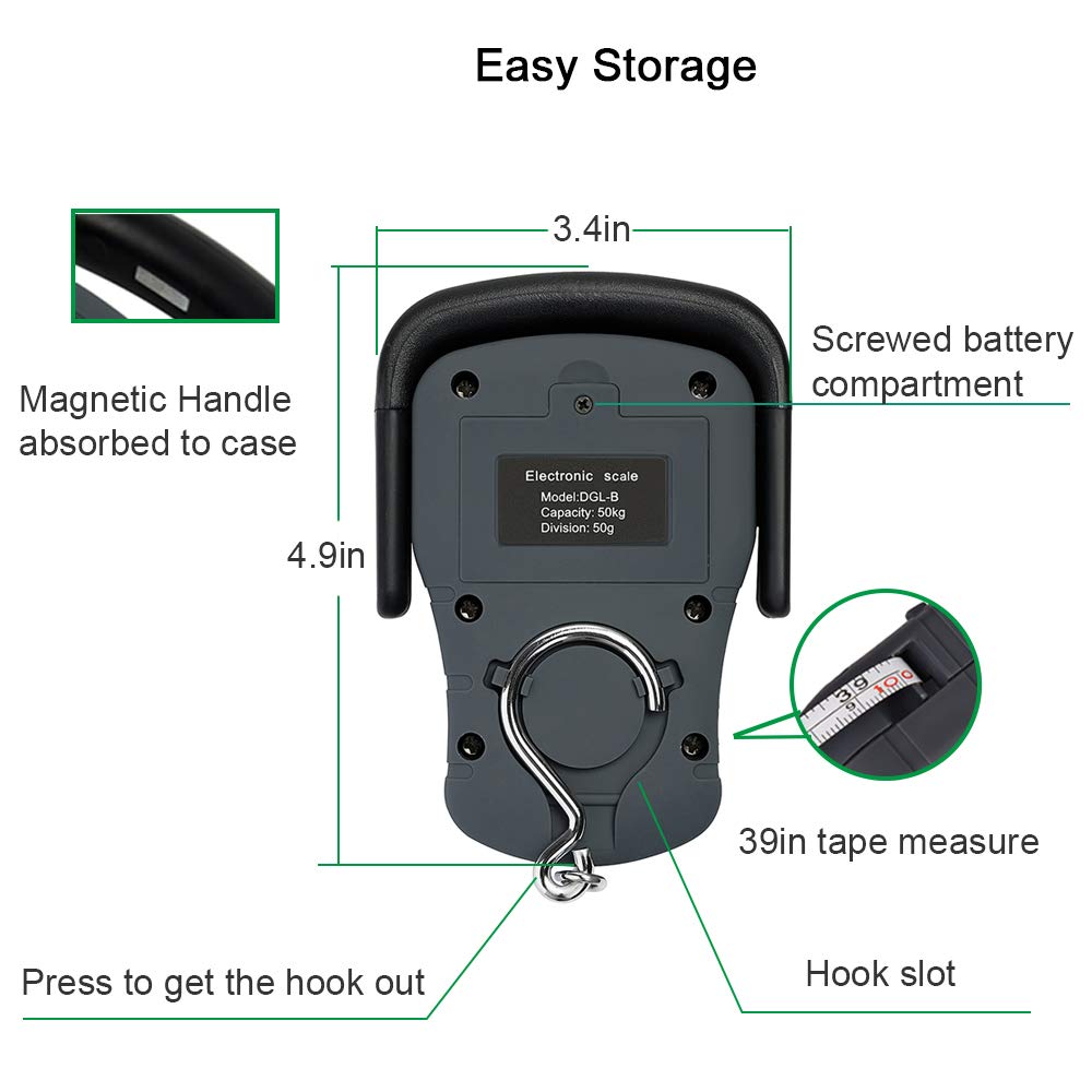 Digital Hanging Luggage Scale with Backlit Display 110 lb / 50 kg