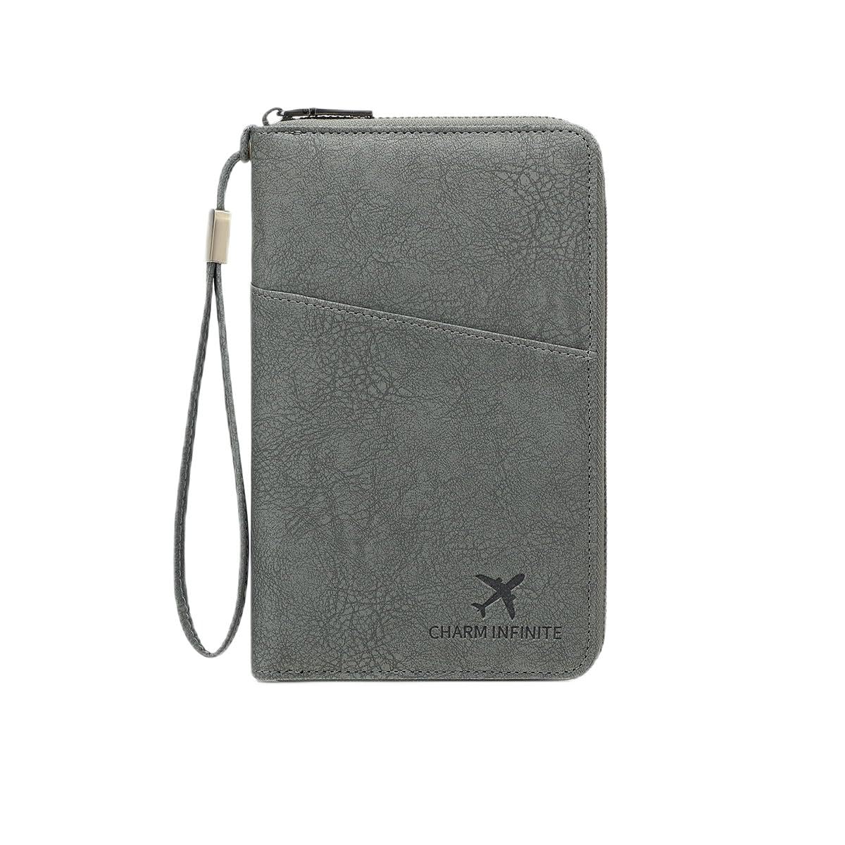 Genuine Leather RFID Passport Wallet with Zipper Travel Organizer