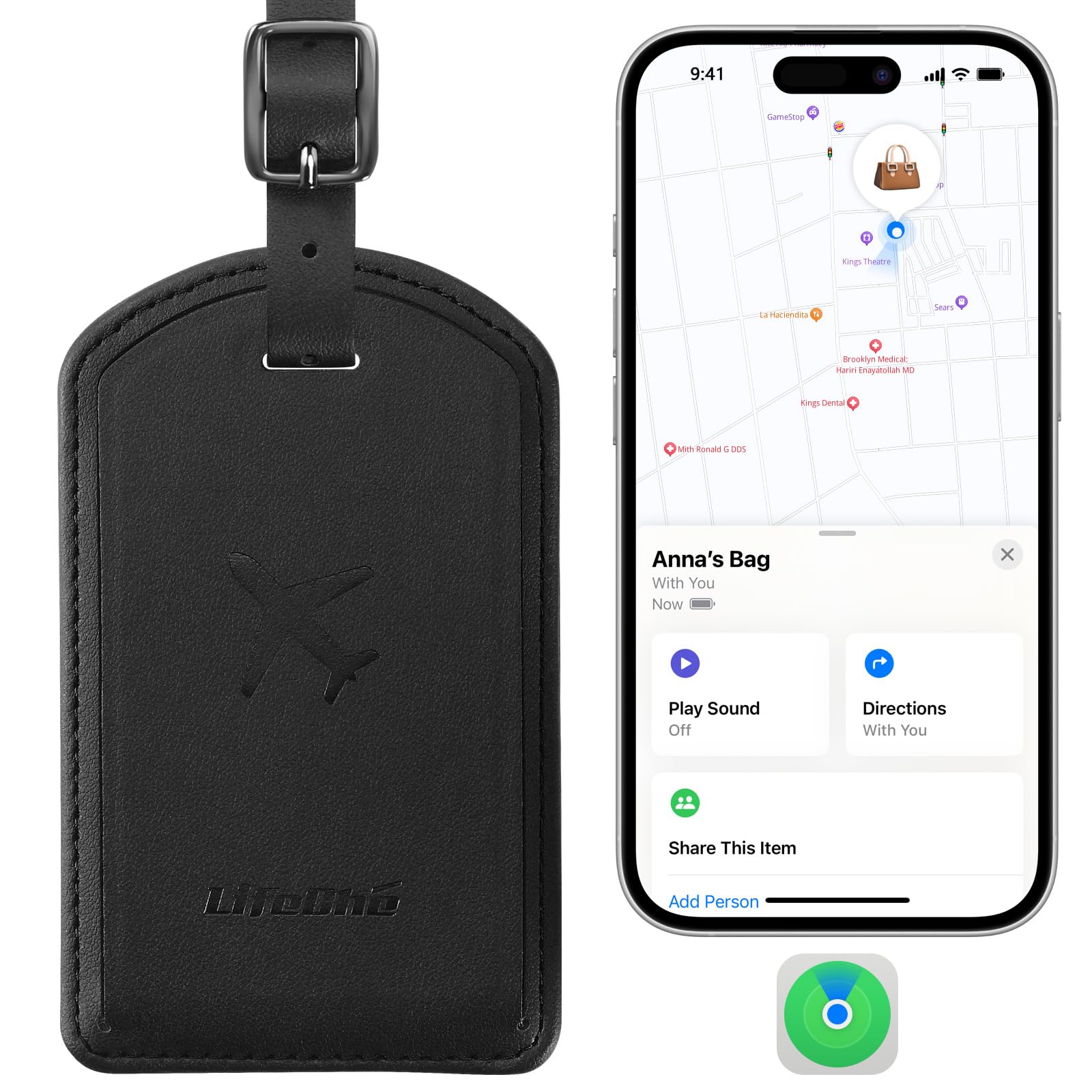 Leather Luggage Tag with Built-In Anti-Loss Tracker