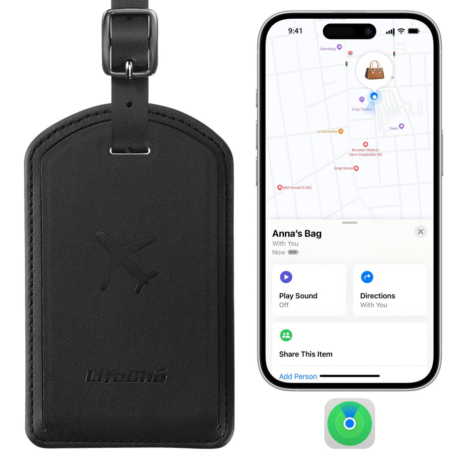 Leather Luggage Tag with Built-In Anti-Loss Tracker