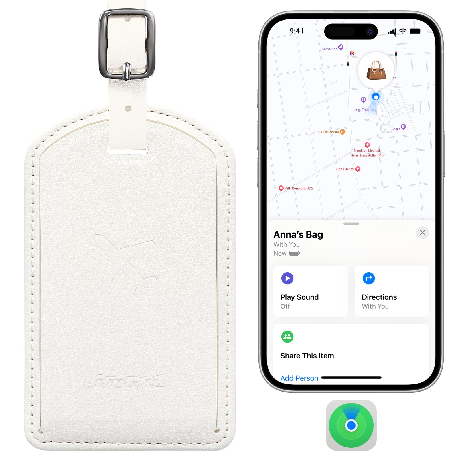 Leather Luggage Tag with Built-In Anti-Loss Tracker