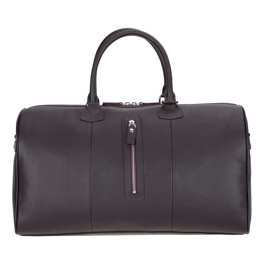 Full-Grain Leather Weekender Duffel Bag with Shoulder Strap