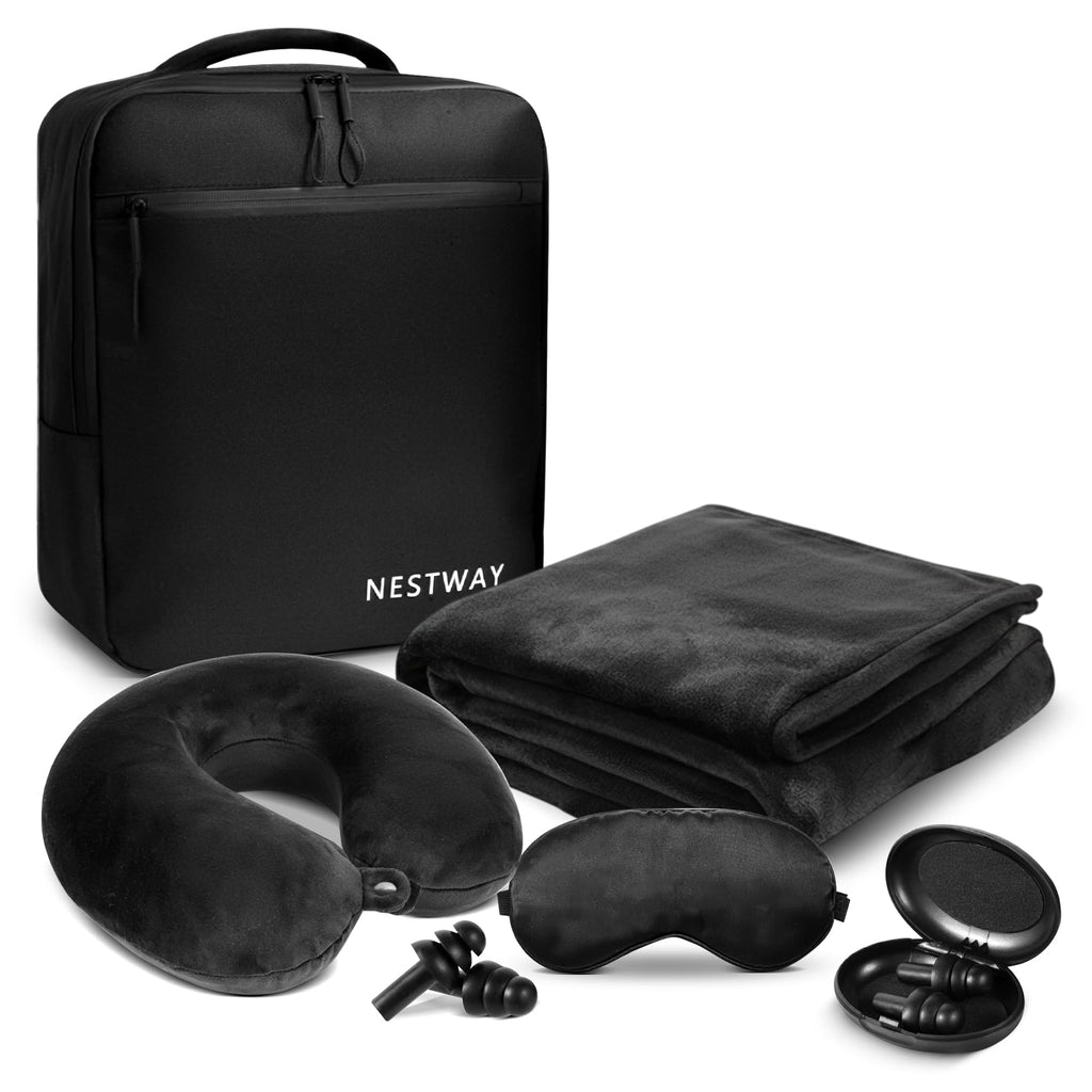 5-in-1 Travel Pillow & Blanket Set with Memory Foam Neck Pillow