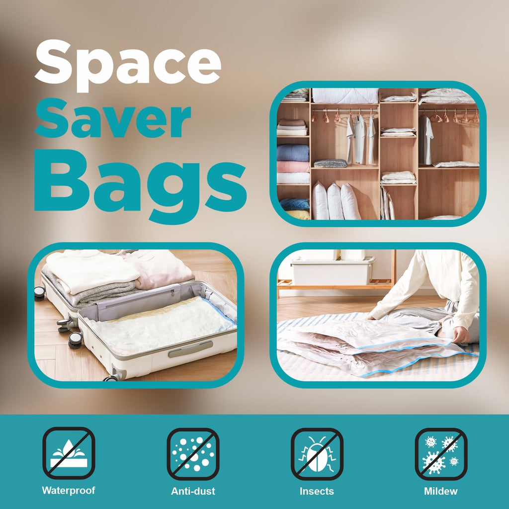 16-Pack Vacuum Storage Bags with Hand Pump for Clothes & Bedding