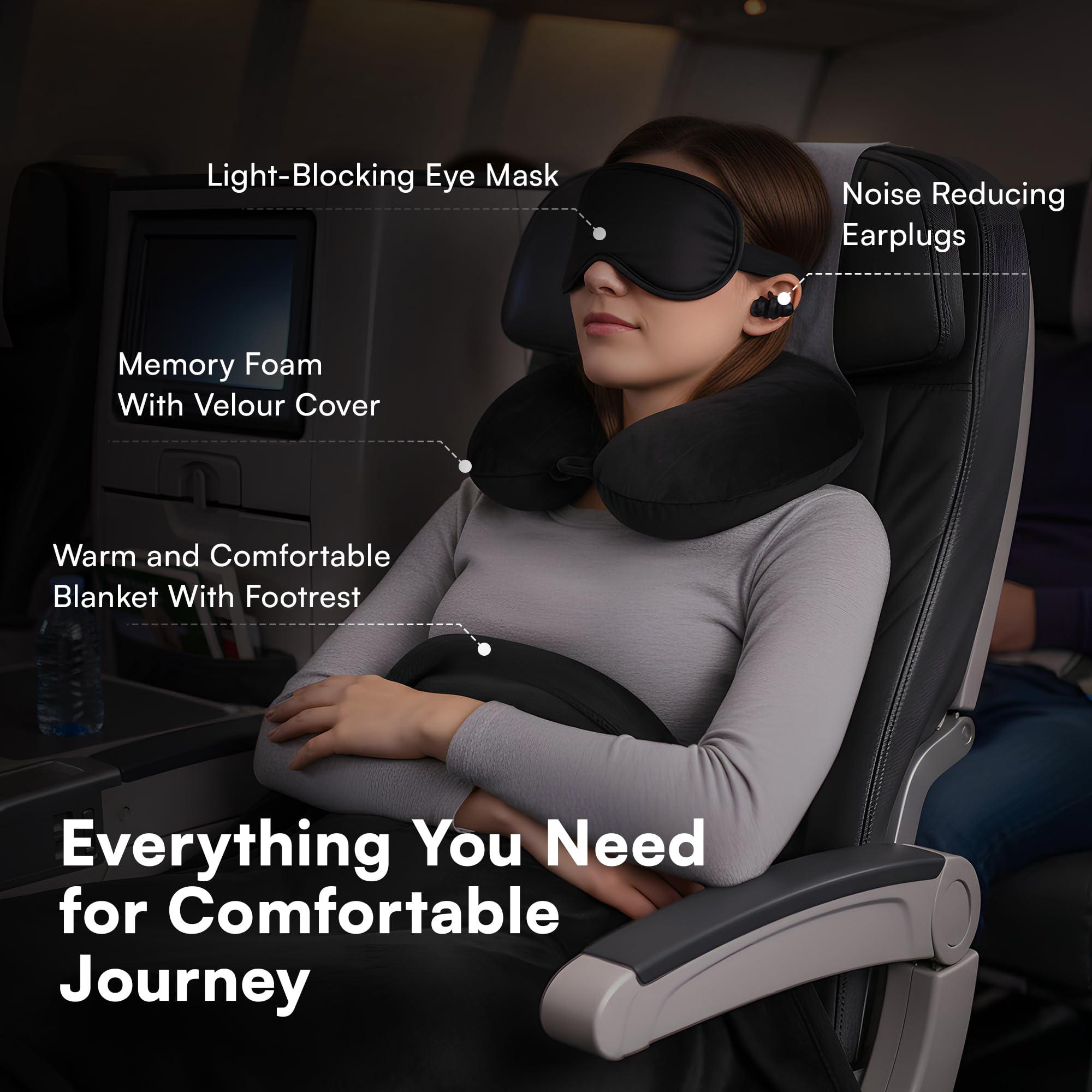5-in-1 Travel Pillow & Blanket Set with Memory Foam Neck Pillow