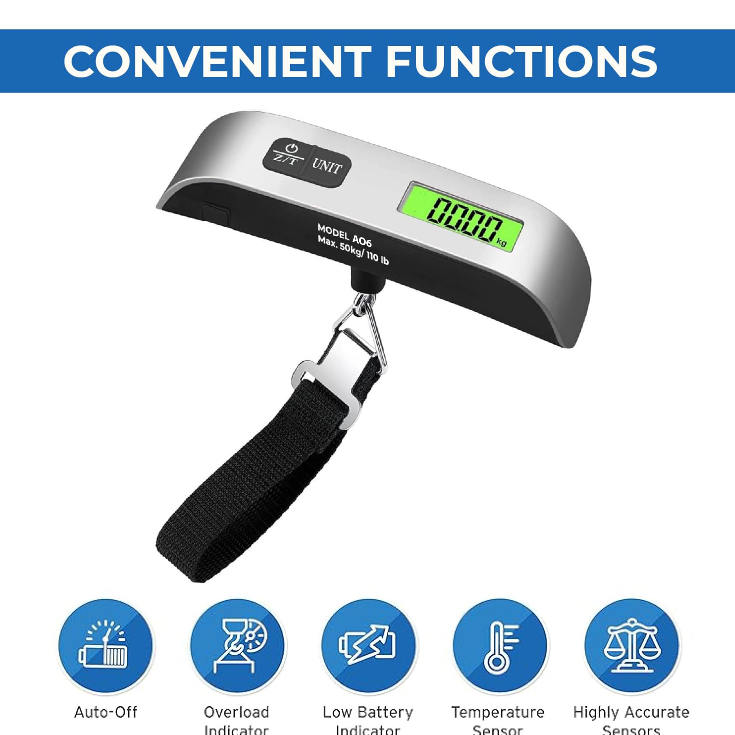 Digital Portable Hanging Luggage Scale with Backlit LCD Display 50 kg / 110 lb