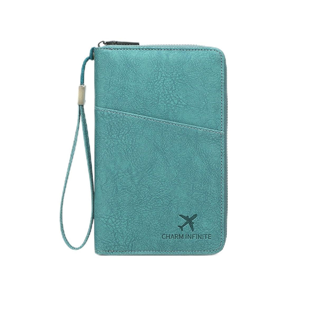 Genuine Leather RFID Passport Wallet with Zipper Travel Organizer