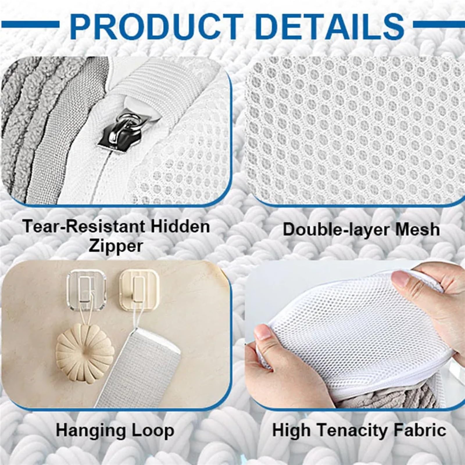 Chenille Shoe Laundry Bag with Side Zipper for Washing Machine