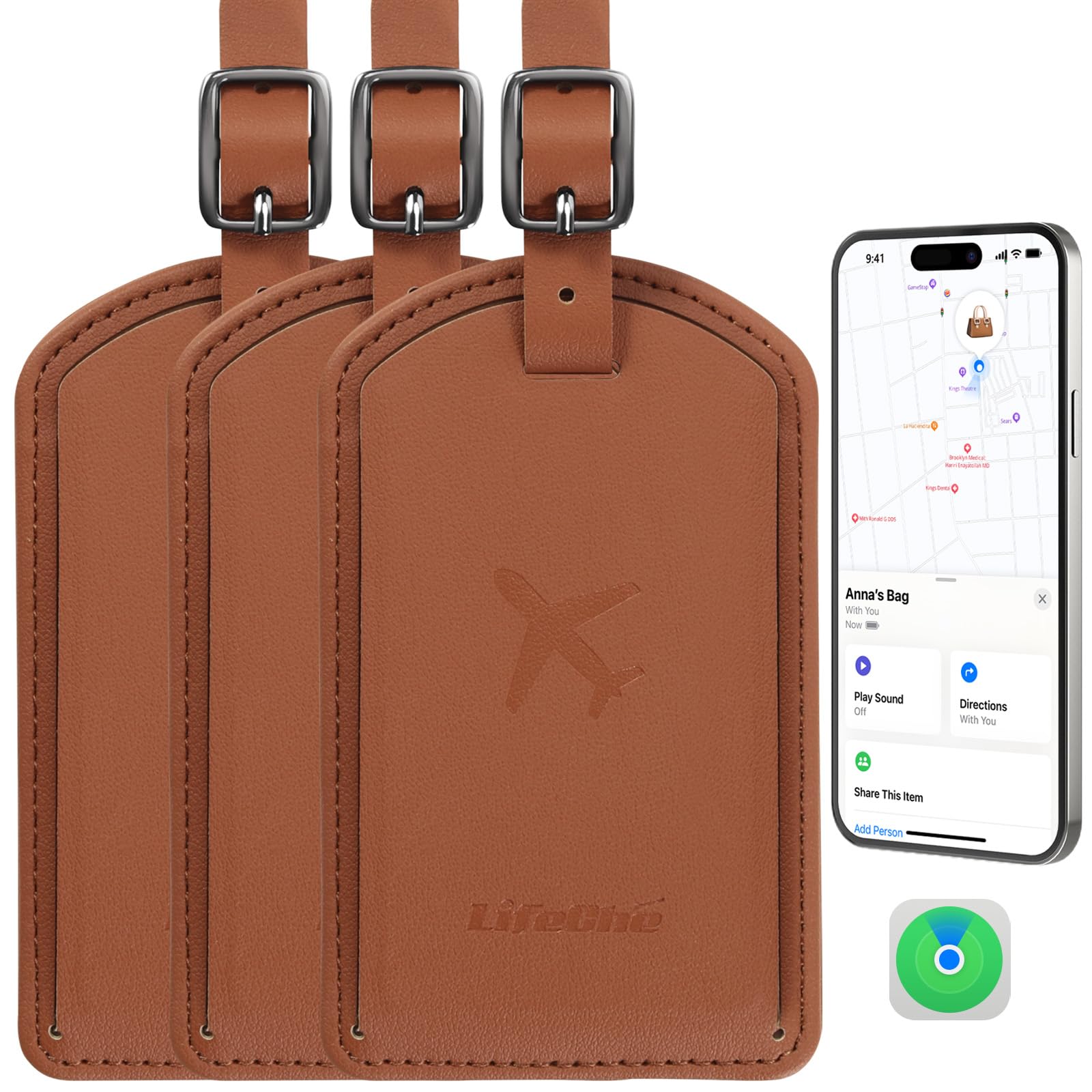 Leather Luggage Tag with Built-In Anti-Loss Tracker