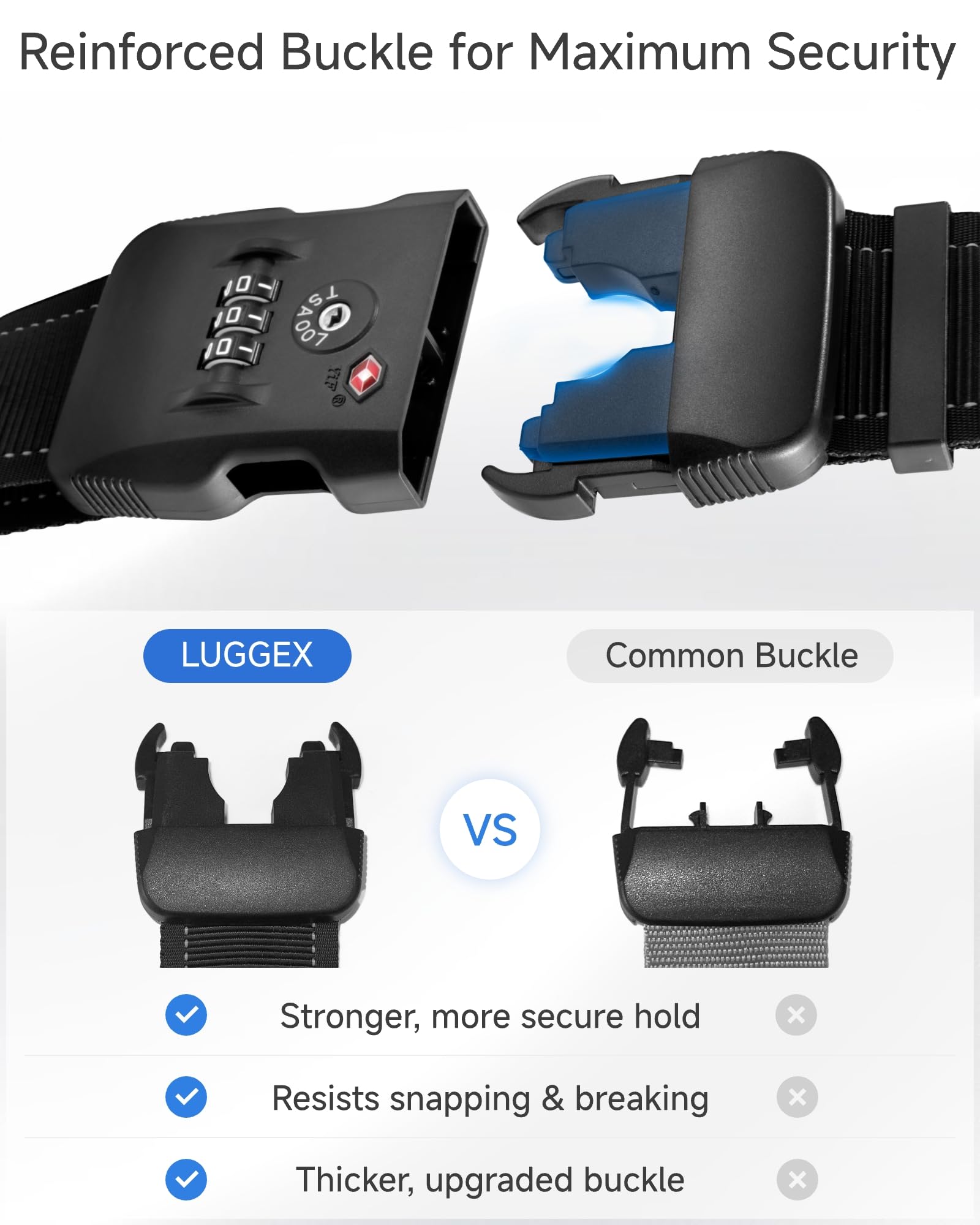 LUGGEX Luggage Straps TSA Approved, Adjustable Straps for Suitcases