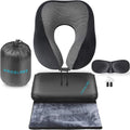 Memory Foam Travel Neck Pillow Kit with Eye Mask, Earplugs & Blanket
