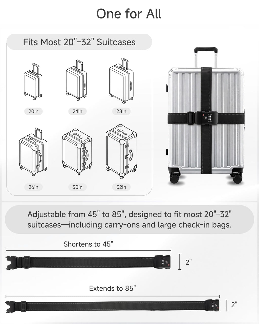 LUGGEX Luggage Straps TSA Approved, Adjustable Straps for Suitcases
