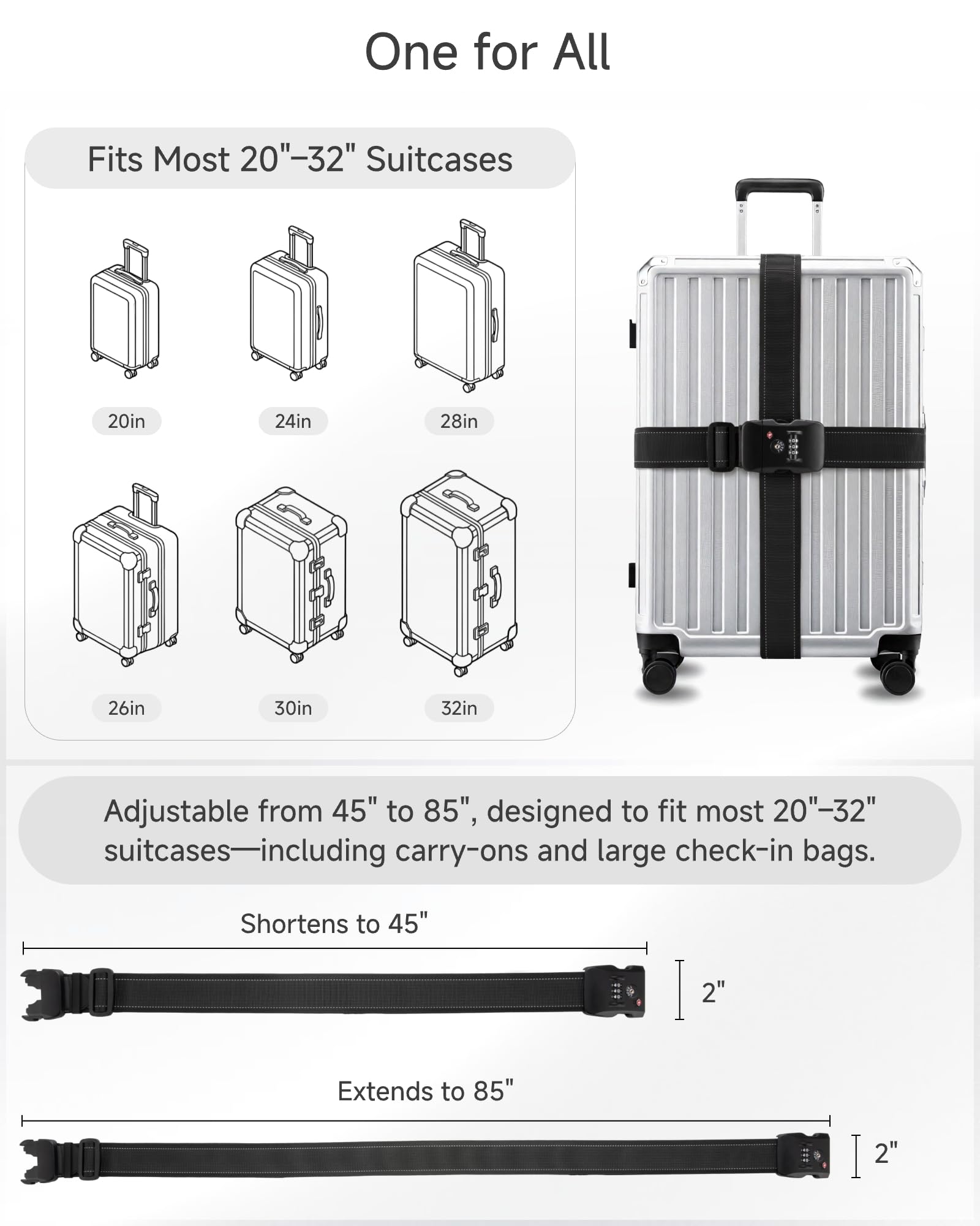 LUGGEX Luggage Straps TSA Approved, Adjustable Straps for Suitcases