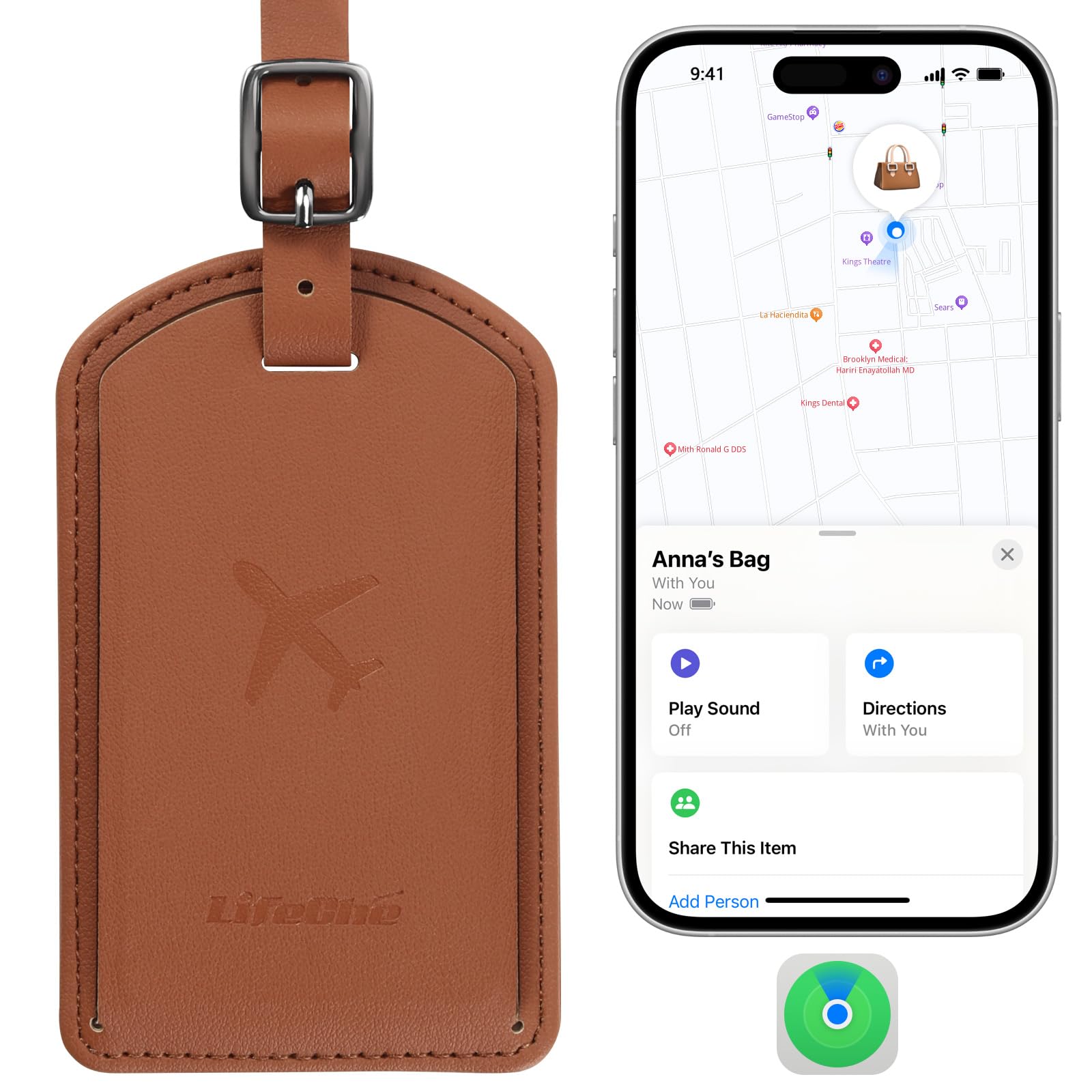 Leather Luggage Tag with Built-In Anti-Loss Tracker