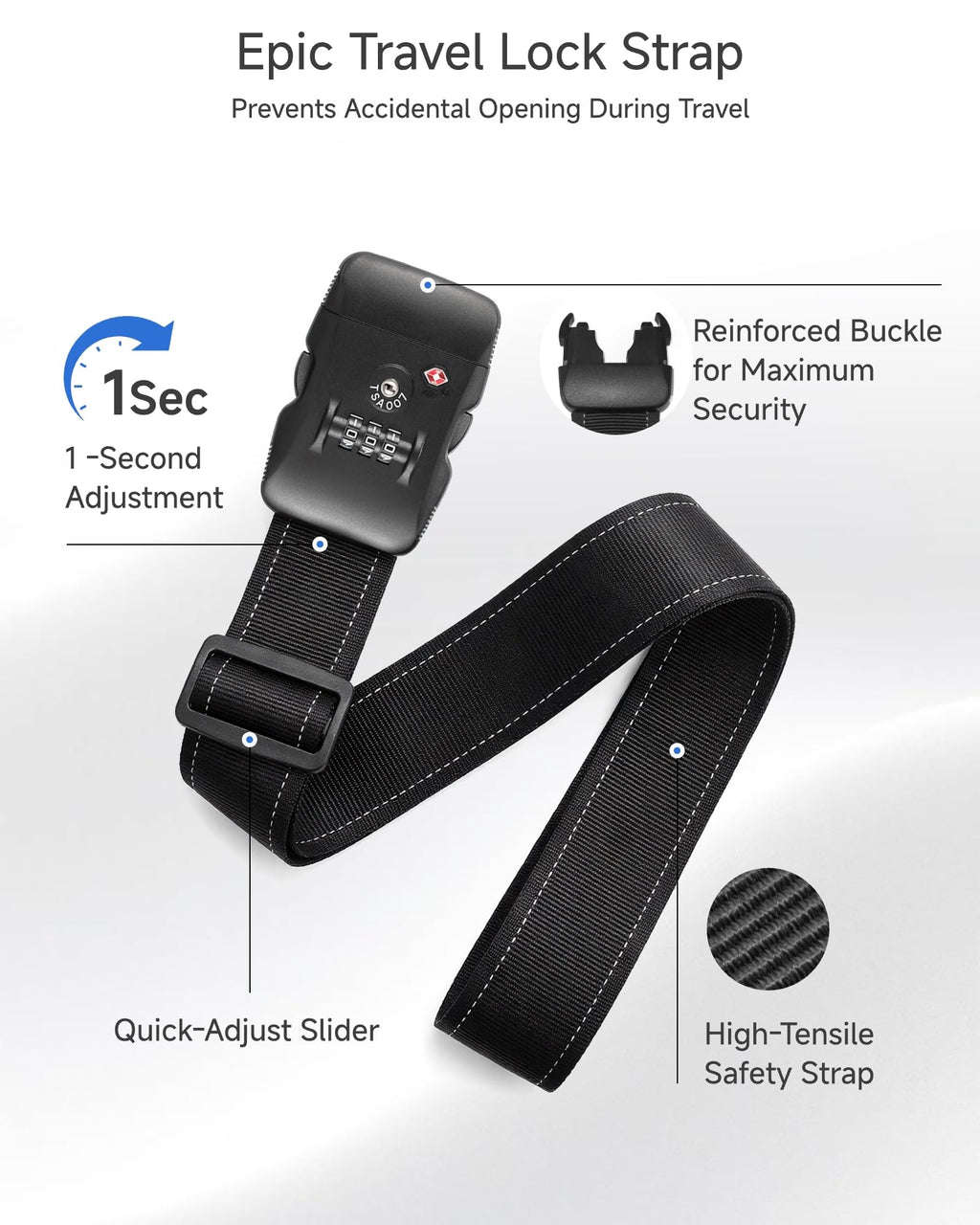 LUGGEX Luggage Straps TSA Approved, Adjustable Straps for Suitcases