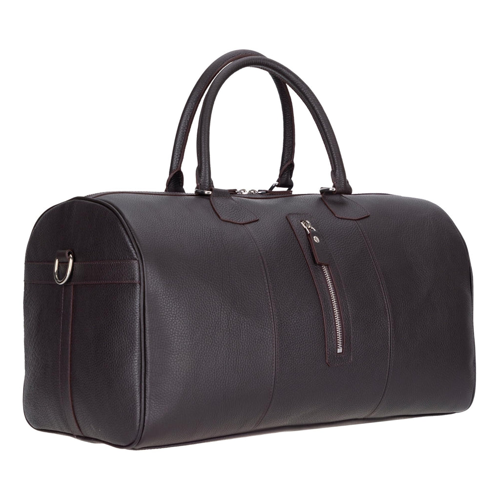 Full-Grain Leather Weekender Duffel Bag with Shoulder Strap