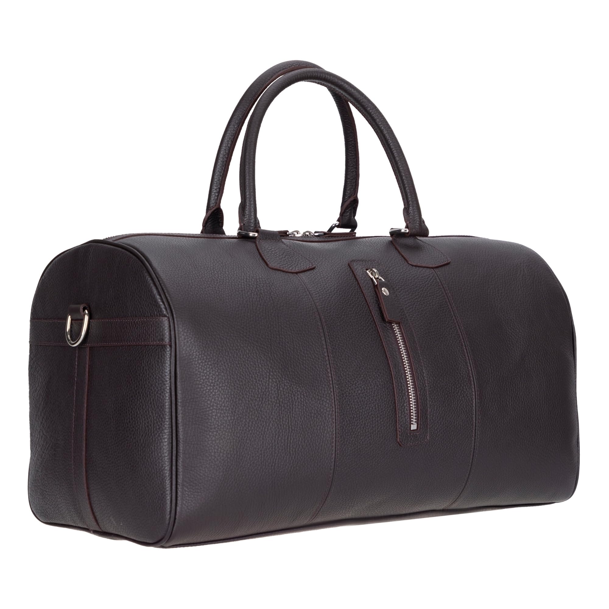 Full-Grain Leather Weekender Duffel Bag with Shoulder Strap