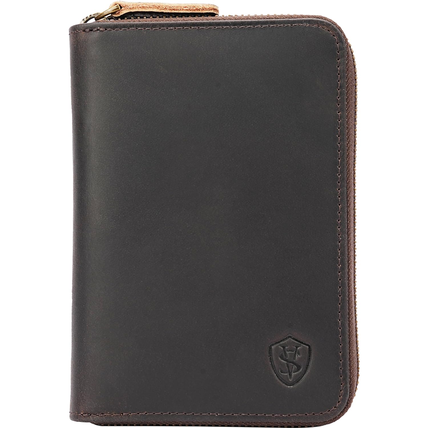 Full-Grain Leather RFID Passport Wallet with Zipper & AirTag Holder