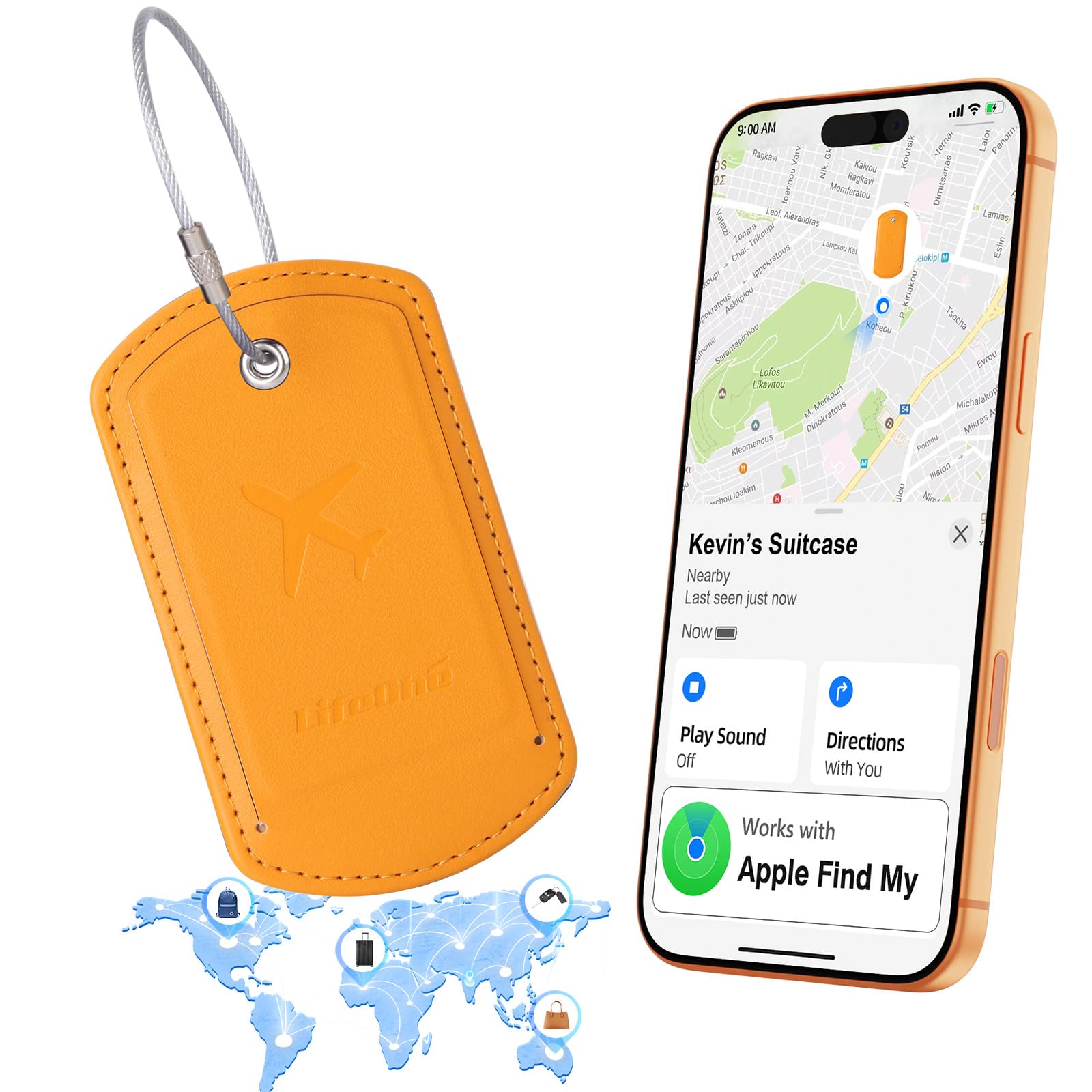 Leather Luggage Tag with Built-In Anti-Loss Tracker