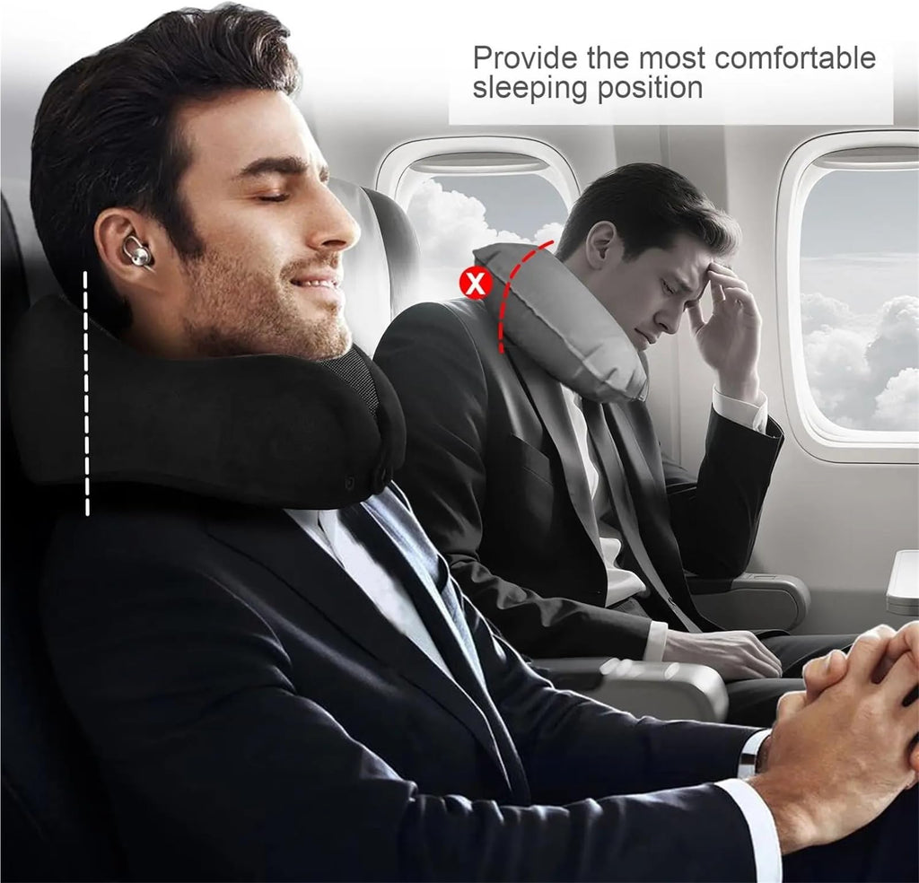 Adjustable Memory Foam Travel Neck Pillow with Eye Mask & Earplugs