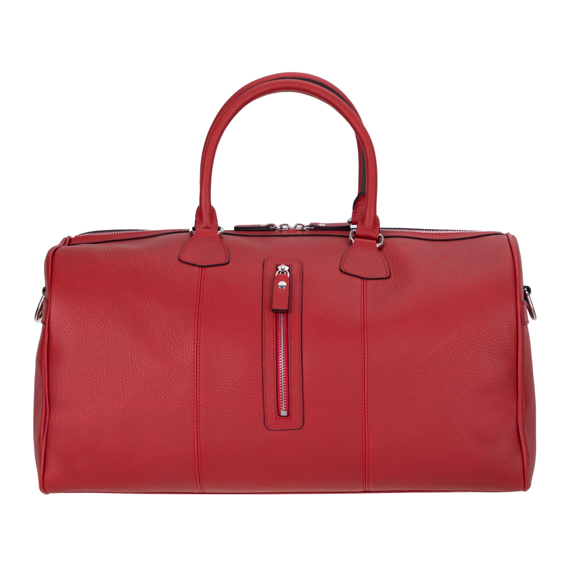 Full-Grain Leather Weekender Duffel Bag with Shoulder Strap