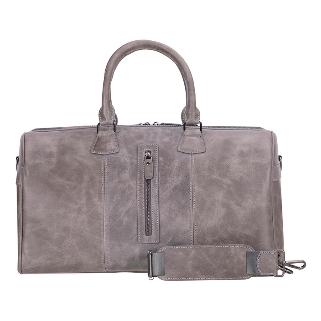 Full-Grain Leather Weekender Duffel Bag with Shoulder Strap