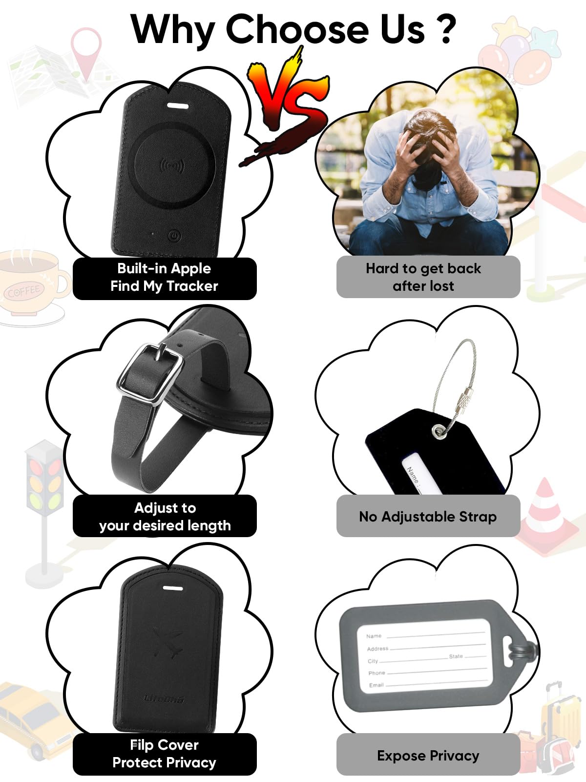 Leather Luggage Tag with Built-In Anti-Loss Tracker
