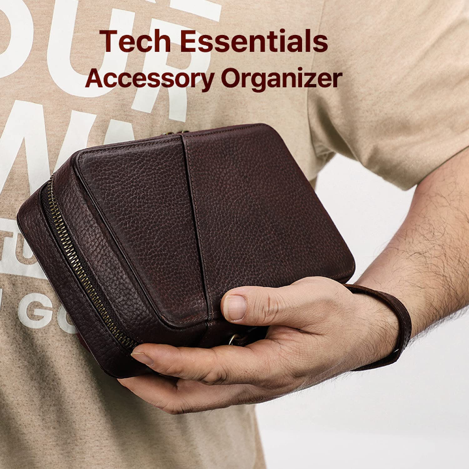 Vintage Leather Tech Organizer Case for Cables & Chargers