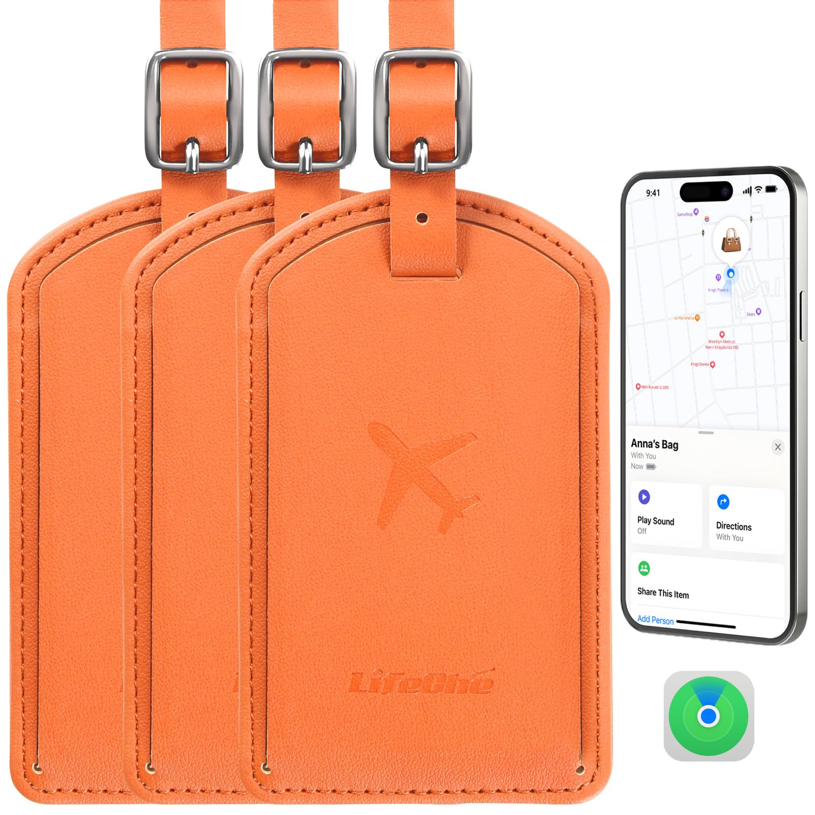 Leather Luggage Tag with Built-In Anti-Loss Tracker