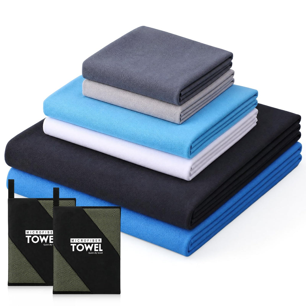 Batiyeer 2 Set Microfiber Quick Dry Travel Towel, 3 Sizes Ultra Absorbent Camping Towels with Mesh Storage Bags, Lightweight Odor Resistant Gym Beach Towel for Swimming Backpacking