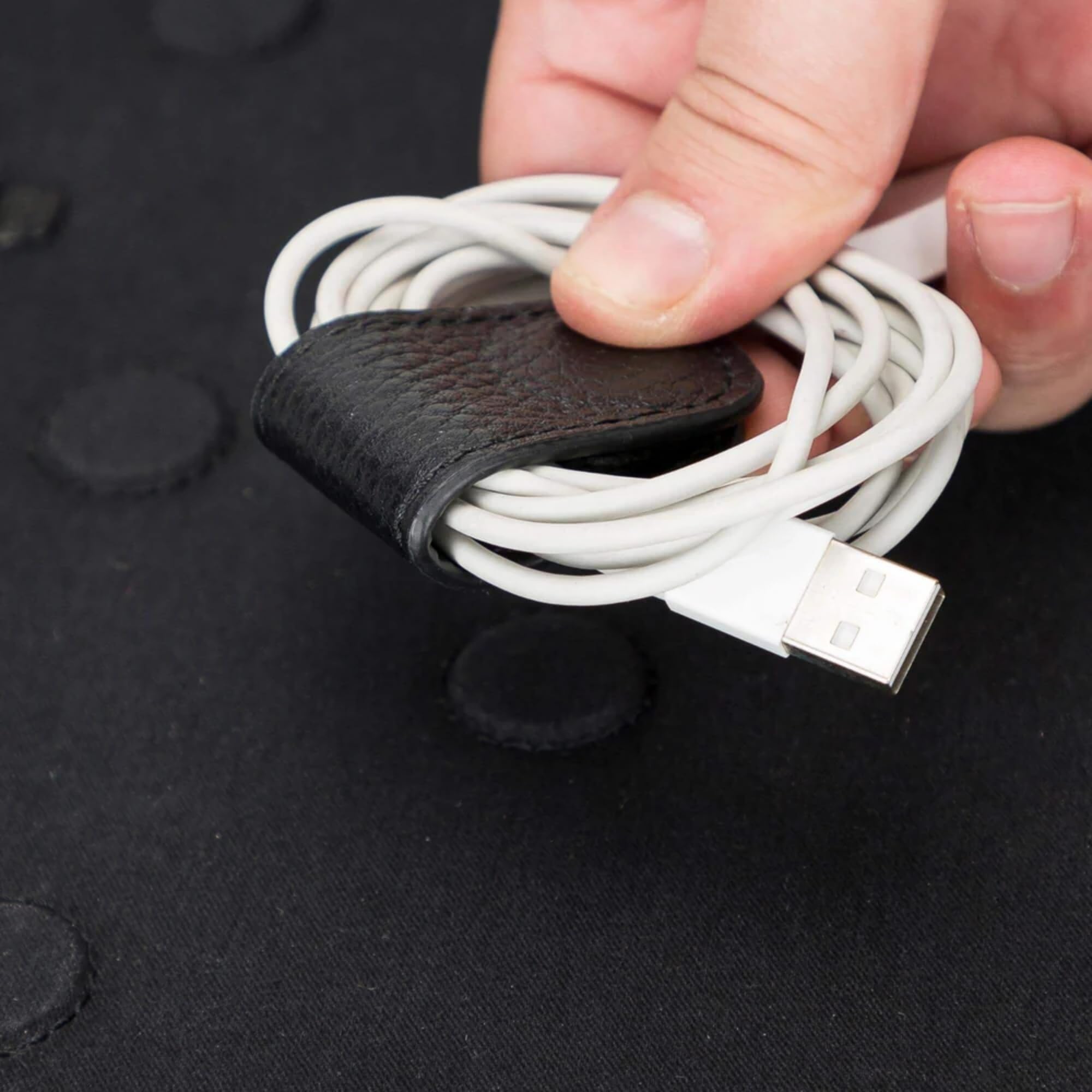 Full-Grain Leather Cable Organizer Bag for Cords & Chargers