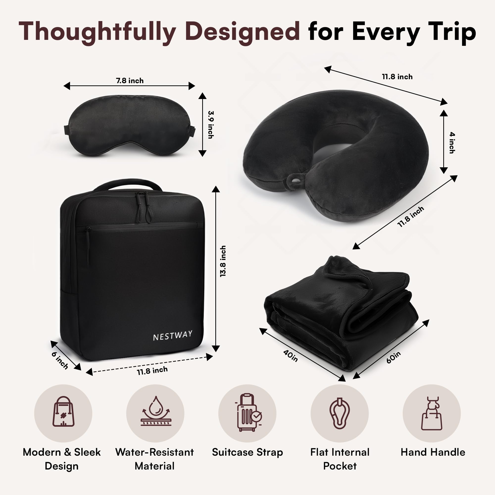 5-in-1 Travel Pillow & Blanket Set with Memory Foam Neck Pillow