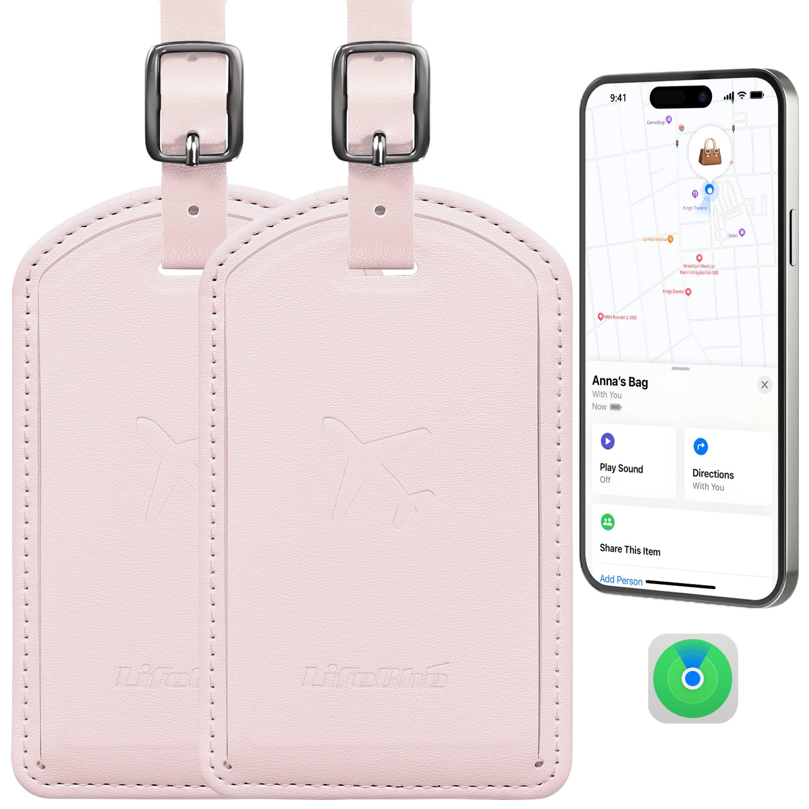 Leather Luggage Tag with Built-In Anti-Loss Tracker