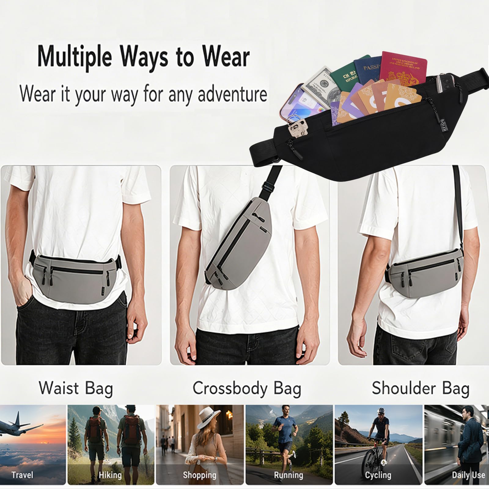 Money Belt for Travel RFID Blocking Passport Holder