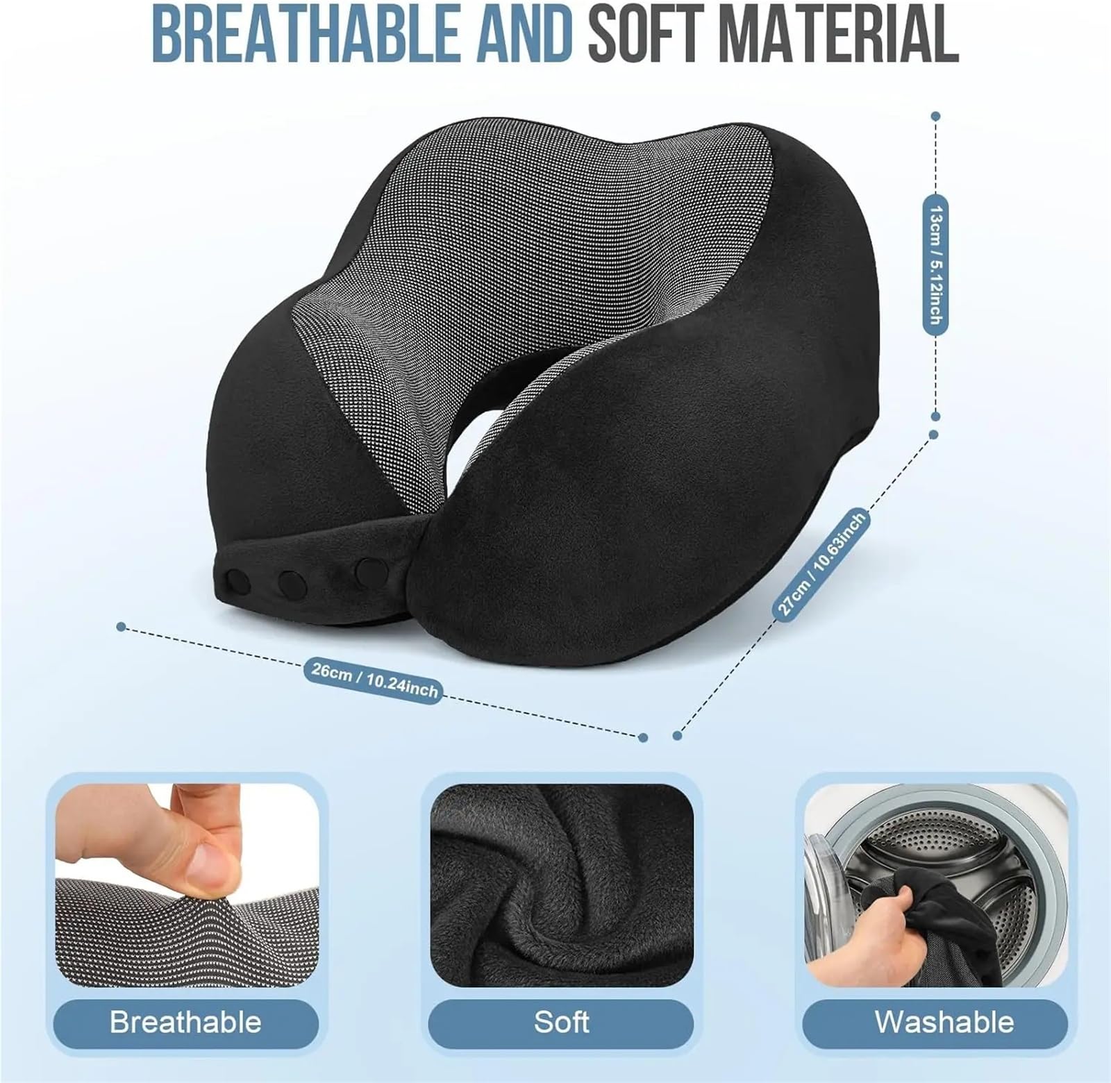 Adjustable Memory Foam Travel Neck Pillow with Eye Mask & Earplugs