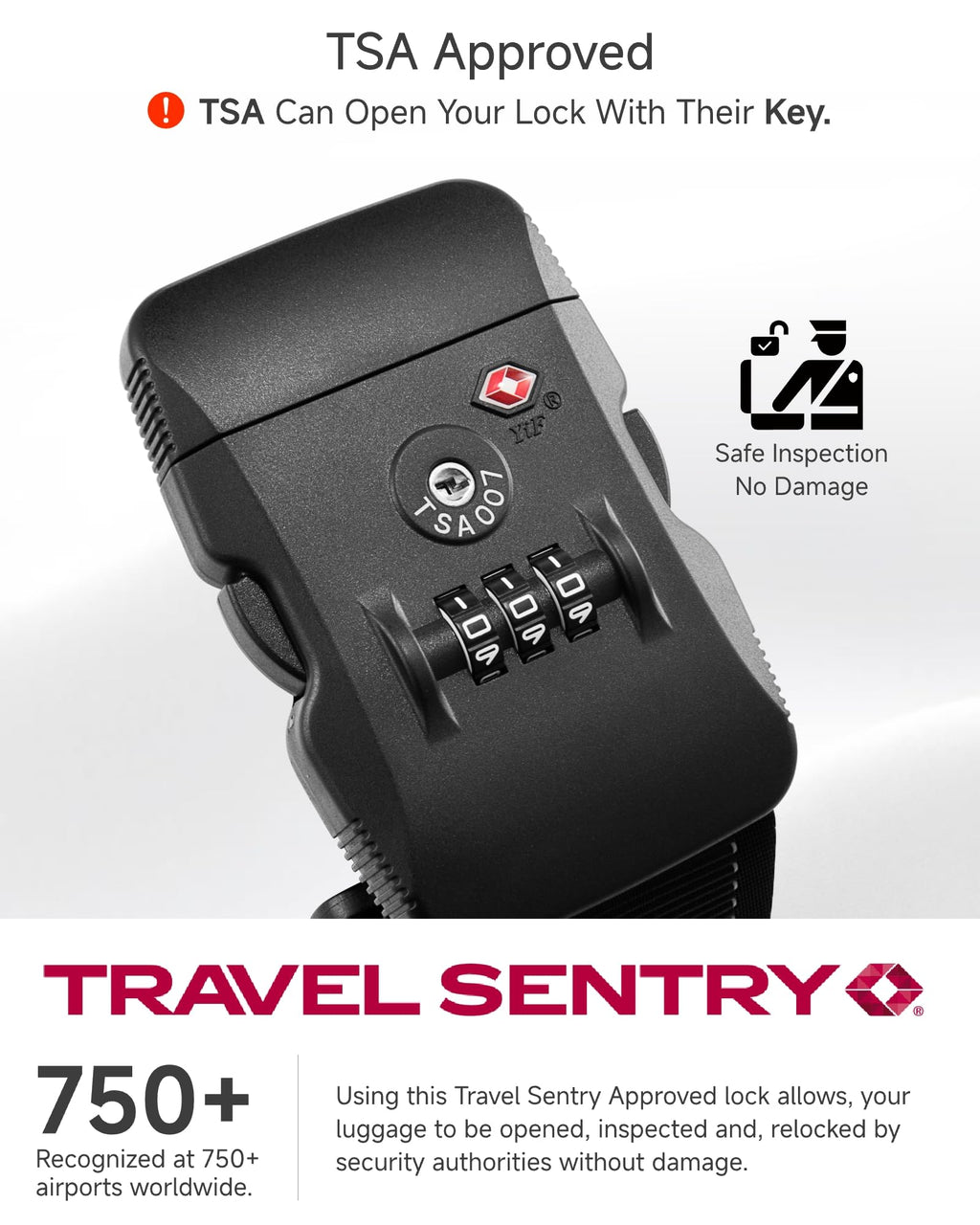 LUGGEX Luggage Straps TSA Approved, Adjustable Straps for Suitcases
